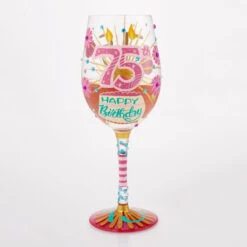 Lolita Happy 75th Birthday Handpainted Wine Glass, 15 Oz.