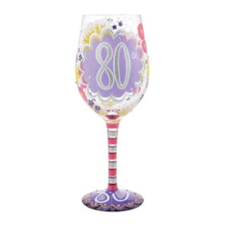 Lolita Happy 80th Birthday Handpainted Wine Glass, 15 Oz.