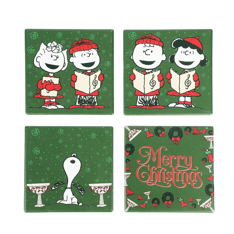 BioWorld Peanuts Gang Holiday Ceramic Coasters, Set Of 4 3 BioWorld Peanuts Gang Holiday Ceramic Coasters, Set Of 4