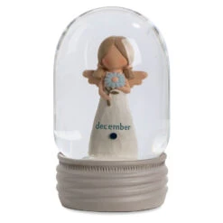 Blossom Bucket December Birthstone Angel Snow Globe, 4.2"
