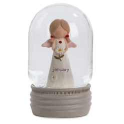 Blossom Bucket January Birthstone Angel Snow Globe, 4.2"