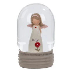 Blossom Bucket July Birthstone Angel Snow Globe, 4.2"