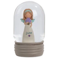 Blossom Bucket June Birthstone Angel Snow Globe, 4.2"