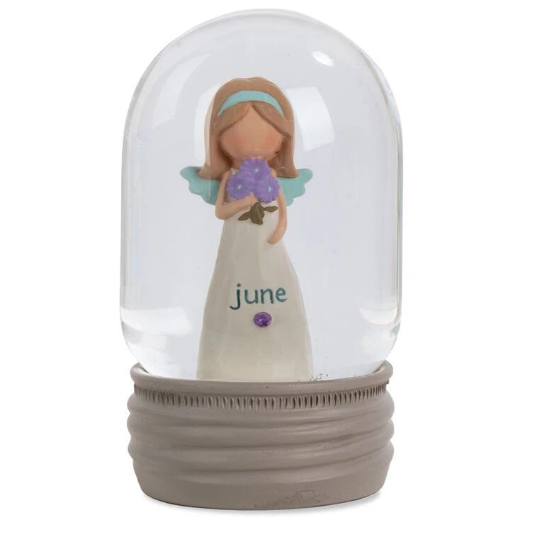 Blossom Bucket June Birthstone Angel Snow Globe, 4.2" 3 Blossom Bucket June Birthstone Angel Snow Globe, 4.2"