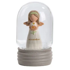 Blossom Bucket November Birthstone Angel Snow Globe, 4.2"