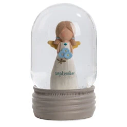 Blossom Bucket September Birthstone Angel Snow Globe, 4.2"