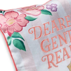 Hallmark Bridgerton Dearest Gentle Reader Throw Pillow, 18x18 -Hallmark Shop Bridgerton Pink and White Stripe Floral Throw Pillow 1PCL1059 03