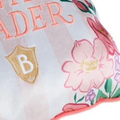 Hallmark Bridgerton Dearest Gentle Reader Throw Pillow, 18x18 -Hallmark Shop Bridgerton Pink and White Stripe Floral Throw Pillow 1PCL1059 04