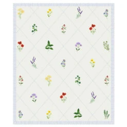 Hallmark Wildflowers On Cream Diamonds Throw Blanket, 50x60 -Hallmark Shop Cream Fleece Blanket With Flowers and Striped Border 1ART1038 02