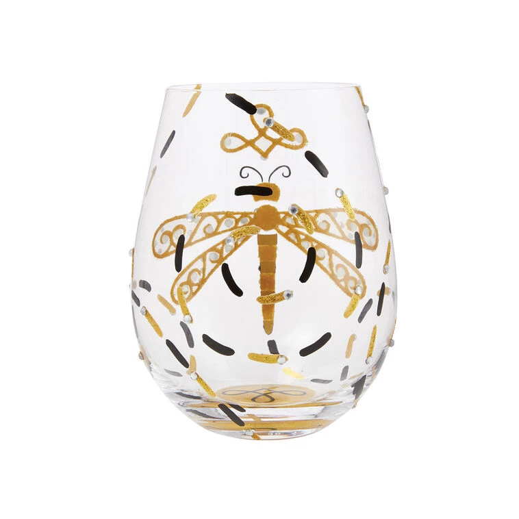 Lolita Dazzling Dragonfly Handpainted Stemless Wine Glass, 20 Oz. 3 Lolita Dazzling Dragonfly Handpainted Stemless Wine Glass, 20 Oz.