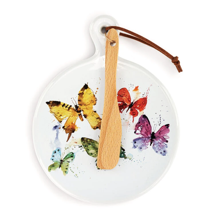 Demdaco Flock Of Butterflies Mini Ceramic Serving Board With Spreader, 6.5" 3 Demdaco Flock Of Butterflies Mini Ceramic Serving Board With Spreader, 6.5"