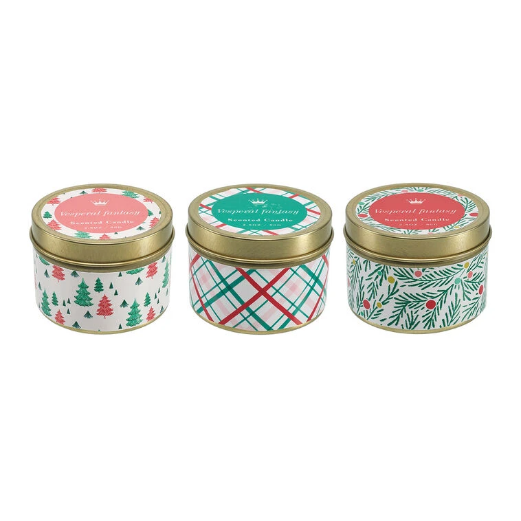 Festive Holiday Scented Candle Tins, 3-Pack 3 Festive Holiday Scented Candle Tins, 3-Pack
