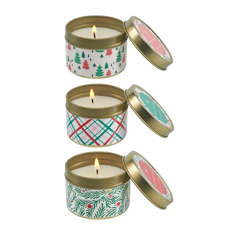 Festive Holiday Scented Candle Tins, 3-Pack 4 Festive Holiday Scented Candle Tins, 3-Pack - Image 2