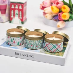 Festive Holiday Scented Candle Tins, 3-Pack 15 Festive Holiday Scented Candle Tins, 3-Pack -Hallmark Shop Festive Holiday Candle Tins HMTINSET 07