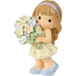 Precious Moments Thanks A Bunch Girl With Bouquet Figurine, 4.5"