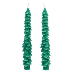 Green Tree Taper Candles, Set Of 2
