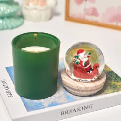 Green Mistletoe Scented Santa Sleigh Snow Globe Candle -Hallmark Shop Green Under Mistletoe Candle Santa Sleigh Snow Globe HMSNWGLB4 04