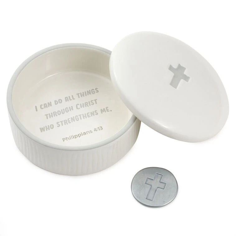 Hallmark I Can Do All Things Lidded Trinket Dish With Metal Token 5 Hallmark I Can Do All Things Lidded Trinket Dish With Metal Token - Image 3