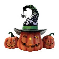Enesco Jim Shore Three Halloween Jack-o'-Lanterns Figurine With Light, 6.1" H -Hallmark Shop Jim Shore Halloween Pumpkins Figurine With Light 6016642 02