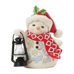 Enesco Jim Shore Heartwood Creek Snowman With Oversized Lantern Figurine, 4.8"