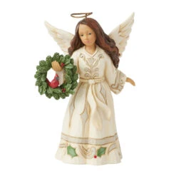 Enesco Jim Shore Woodland Angel With Wreath And Cardinal Figurine, 5.31"