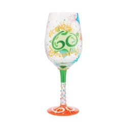 Lolita Happy 60th Birthday Handpainted Wine Glass, 15 Oz.