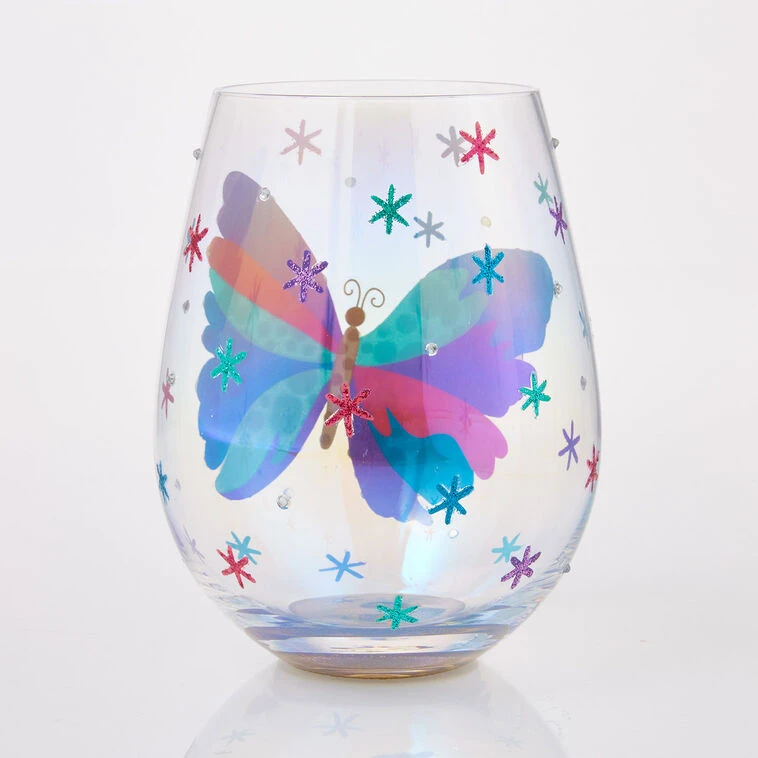 Lolita Bejeweled Butterfly Stemless Handpainted Wine Glass, 20 Oz. 4 Lolita Bejeweled Butterfly Stemless Handpainted Wine Glass, 20 Oz. - Image 2