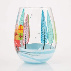 Lolita Christmas Haul Handpainted Stemless Wine Glass, 20 Oz. -Hallmark Shop Lolita Truck Loaded With Presents Stemless Wine Glass 6017396 03