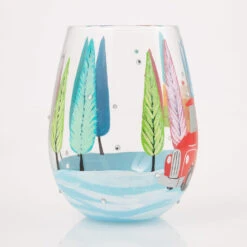 Lolita Christmas Haul Handpainted Stemless Wine Glass, 20 Oz. -Hallmark Shop Lolita Truck Loaded With Presents Stemless Wine Glass 6017396 04