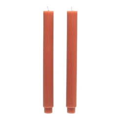 Orange Ridged Taper Candles, Set Of 2