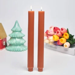 Orange Ridged Taper Candles, Set Of 2 -Hallmark Shop Orange Ridged Taper Candle Set HMTAPER5 03
