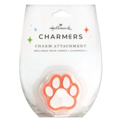 Hallmark Charmers Paw Print Silicone Charm, 1.8" H -Hallmark Shop Orange and White Paw Print Silicone Drink Charm 1ICN1044 04