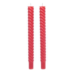 Red Spiral Taper Candles, Set Of 2