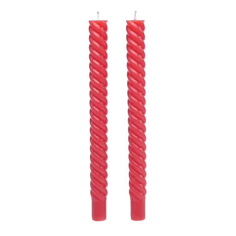 Red Spiral Taper Candles, Set Of 2 3 Red Spiral Taper Candles, Set Of 2
