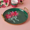 Hallmark Lacey Chabert Collection Poinsettias On Green Serving Tray, 13" 2 Hallmark Lacey Chabert Collection Poinsettias On Green Serving Tray, 13" -Hallmark Shop Round Serving Tray With Poinsettia and Bow Designs 1XKT8023 02