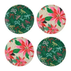 Hallmark Lacey Chabert Collection Bow And Poinsettia Appetizer Plates, Set Of 4