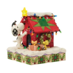 Enesco Jim Shore Peanuts Snoopy Decorating Doghouse Light-Up Figurine, 6.3" -Hallmark Shop Snoopy Decorates Doghouse for Holidays Figurine 6017241 02