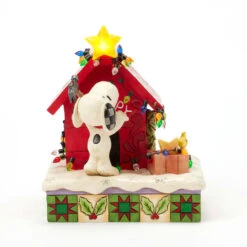 Enesco Jim Shore Peanuts Snoopy Decorating Doghouse Light-Up Figurine, 6.3" -Hallmark Shop Snoopy Decorates Doghouse for Holidays Figurine 6017241 06