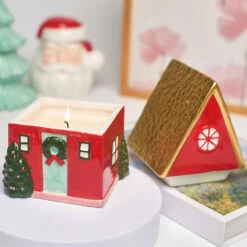 Vanilla Cinnamon Crunch Scented Ceramic Red House Candle -Hallmark Shop Vanilla Cinnamon Ceramic Red House Candle HMHOUSE3 06