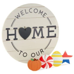 Hallmark Welcome To Our Home Hanging Sign With Seasonal Decorations, 18x18
