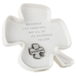 Hallmark Clover-Shaped Trinket Dish With Token -Hallmark Shop White 4Leaf Clover Shaped Trinket Dish With Token 1BIT2004 03