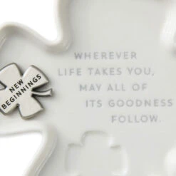 Hallmark Clover-Shaped Trinket Dish With Token -Hallmark Shop White 4Leaf Clover Shaped Trinket Dish With Token 1BIT2004 05