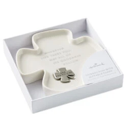 Hallmark Clover-Shaped Trinket Dish With Token -Hallmark Shop White 4Leaf Clover Shaped Trinket Dish With Token 1BIT2004 06