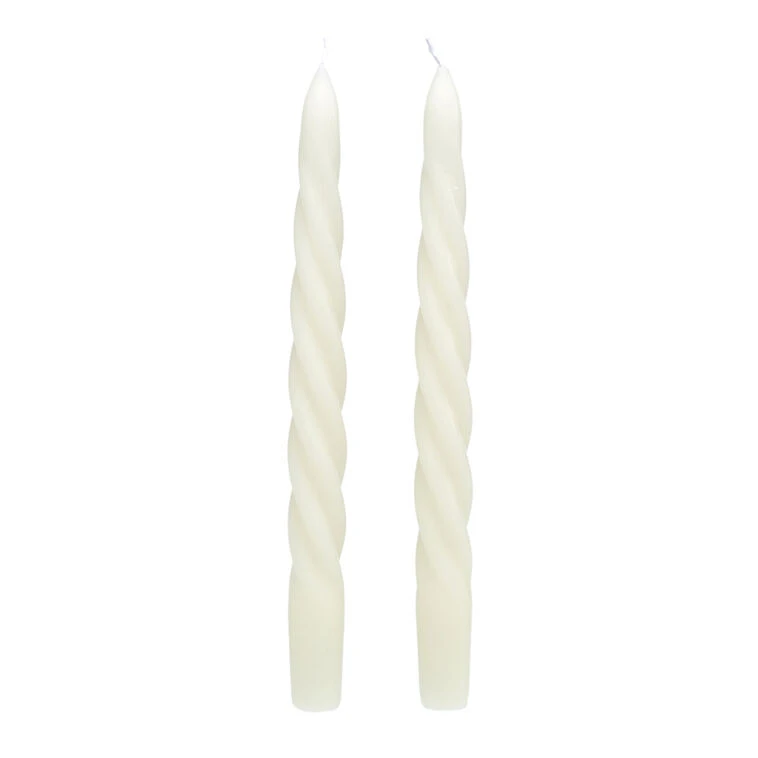 White Spiral Taper Candles, Set Of 2 3 White Spiral Taper Candles, Set Of 2
